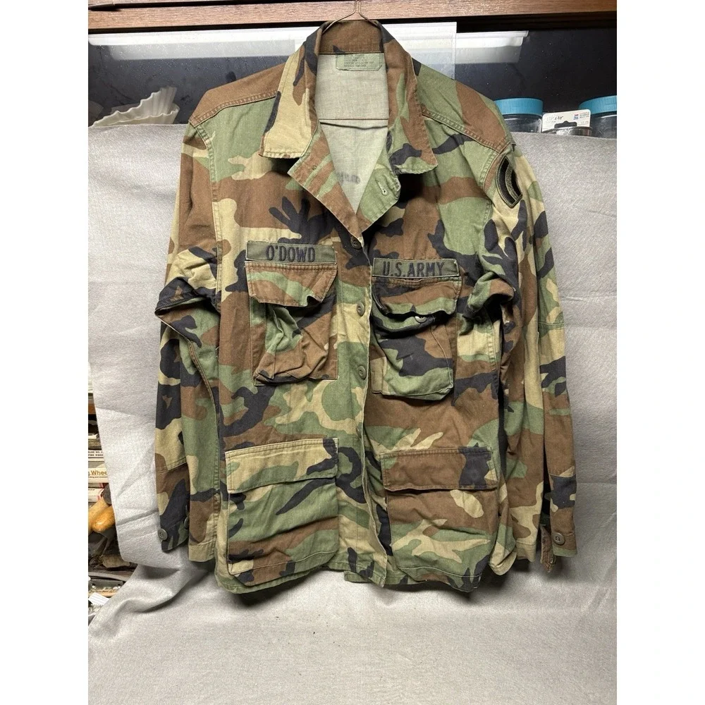 Vintage US Army Woodland‎ Camo Summer Combat Coat Jacket  Medium Long